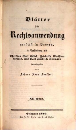 Blätter für Rechtsanwendung : zunächst in Bayern, 11. 1846