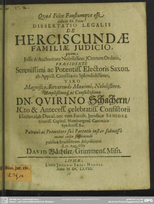 Dissertatio legalis de herciscundae familiae iudicio