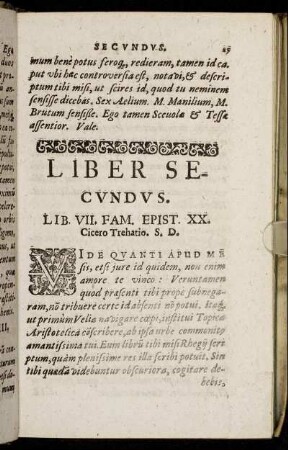 Liber Secundus. Lib. VII. Fam. Epist. XX. Cicero Trehatio. S. D.