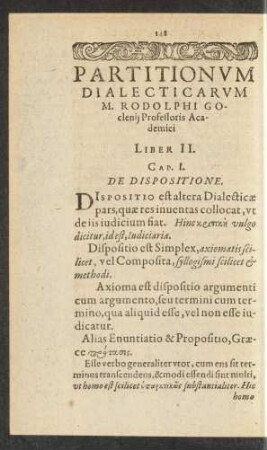 Partitionum Dialecticarum M. Rodolphi Goclenii ... Liber II.