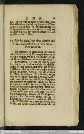 VI. Die Handelsleute einer Nation mit fremden Handelsleuten auf einem Handelsleuten auf einem dritten Platze wetteifern