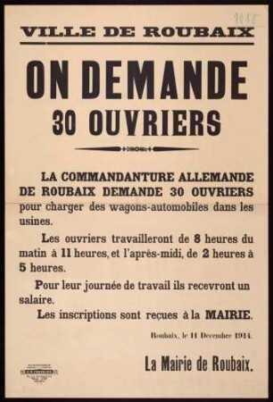 "On demande 30 Ouvrières"