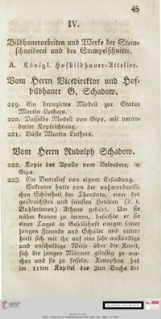 IV. Bildhauerarbeiten und Werke der Steinschneiderei und des Stempelschnitts