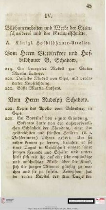 IV. Bildhauerarbeiten und Werke der Steinschneiderei und des Stempelschnitts