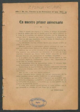 En nuestro primer aniversario