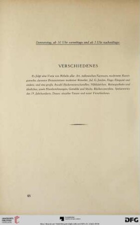 Donnerstag, ab 10 Uhr vormittags und ab 3 Uhr nachmittags. Verschiedenes