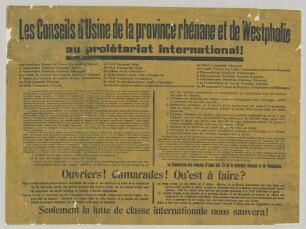 "Les Conseils d'Usine de la Province rhenane et de Westphalie au proletariat international"