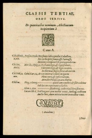 Classis Tertiae, Ordo Tertius ... C