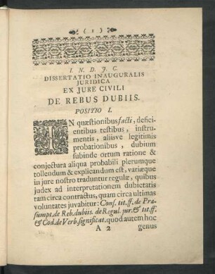 Ex Iure Civili De Rebus Dubiis. Positio I.