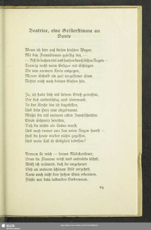 Beatrice, eine Geisterstimme an Dante