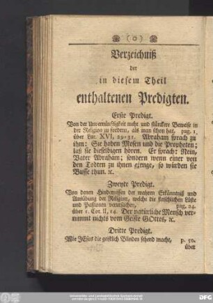 Verzeichniß der in diesem Theil enthaltenen Predigten.