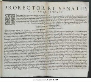 Prorector Et Senatus Academiae Ienensis L.S. : Ita comparatum est inter homines ... P.P. die 12. Augusti. A.O.R. 1610.