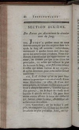 Section Dixième. Des Forces qui déterminent la circulation du sang