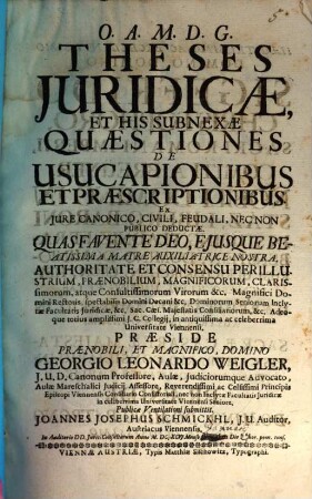 Theses iuridicae et his subnexae quaestiones de usucapionibus et praescriptionibus