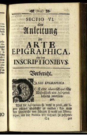 Sectio VI. oder Anleitung zur Arte Epigraphica, oder den Inscriptionibus.