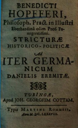 Stricturae historico-politicae ad Iter Germanicum Danielis Eremitae