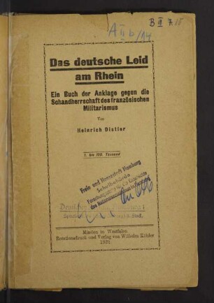 Das deutsche Leid am Rhein : ein Buch der Anklage gegen die Schandherrschaft des französischen Militarismus