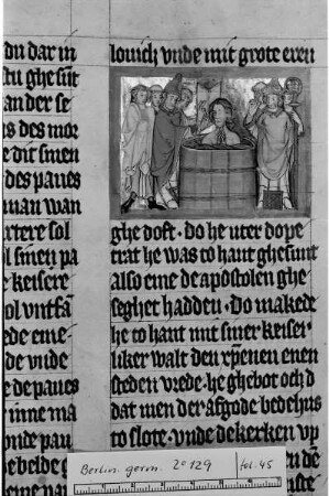 Sächsische Weltchronik (bis zum Jahre 1229) — Taufe Konstantins, Folio 45recto