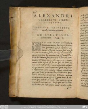 Alexandri Tralliani Liber Secundus. Ioanne Guinterio Andernaco interprete.