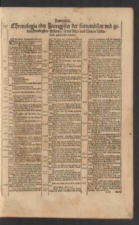 Zeitregister. Chronologia oder Zeitregister der fürnembsten und gedenckwirdigsten Historien/ so im Alten und Newen Testament geschrieben werden