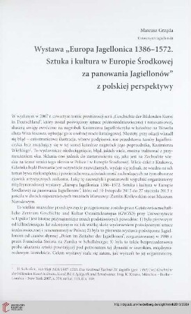 Seria nowa: Wystawa "Europa Jagellonica 1386-1572. Sztuka i kultura w Europie Środkowej za panowania Jagiellonów" z polskiej perspektywy