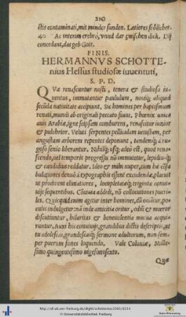 Hermannus Schottenius Hessus studiosæ iuventuti Salutem Plurimum Dicit