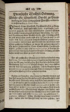 Preußische Wechsel- Ordnung.