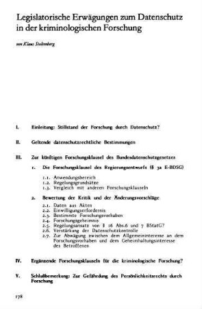 178-198, Legislatorische Erwägungen zum Datenschutz in der kriminologischen Forschung