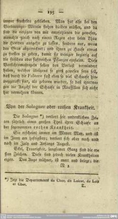 Von der Sologner oder rothen Krankheit