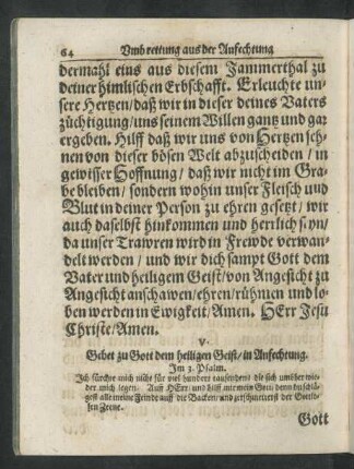 V. Gebet zu Gott dem heiligen Geist/ in Anfechtung.