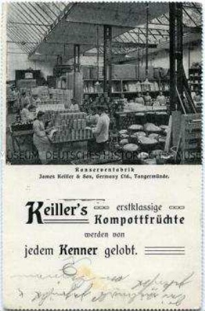 Werbung der Tangermünder Konservenfabrik James Keiller & Son