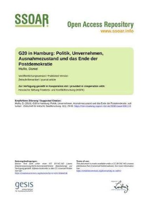 G20 in Hamburg: Politik, Unvernehmen, Ausnahmezustand und das Ende der Postdemokratie