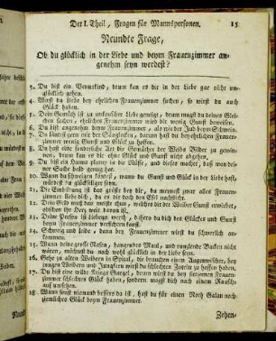 Neundte Frage, Ob du glücklich in der Liebe und beym Frauenzimmer angenehm seyn werdest?