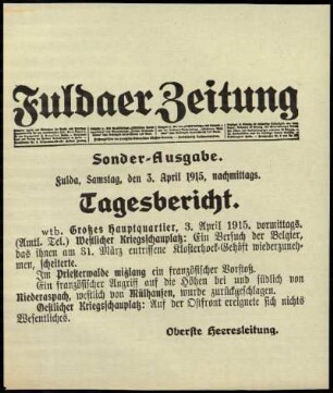 Ausgabe vom Samstag, den 03. April 1915.