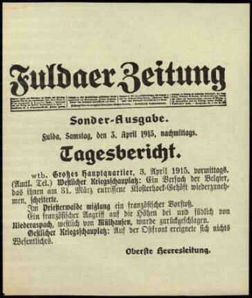 Ausgabe vom Samstag, den 03. April 1915.