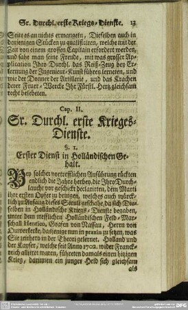 Cap. II. Sr. Durchl. erste Krieges-Dienste