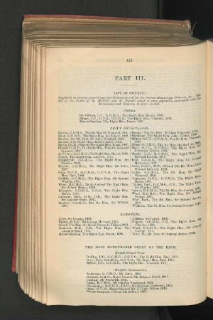 1. Honours granted for Servies in and for the Dominion and Colonies