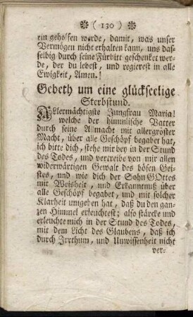 Gebeth um eine glückseelige Sterbstund.