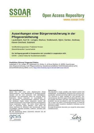 Auswirkungen einer Bürgerversicherung in der Pflegeversicherung