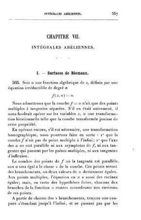 Chapitre VII. Intégrales Abéliennes.