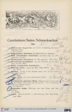 Geschnittene Steine. Schmucksachen (Nr. 348 - 390)