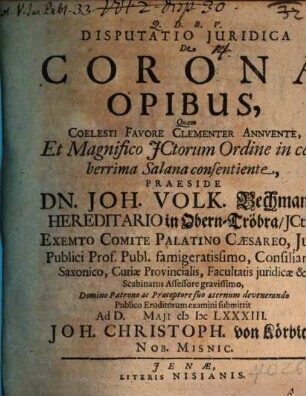 Disputatio Juridica De Coronae Opibus