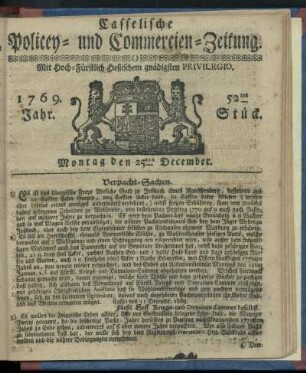 52tes Stueck, Montag den 25ten December 1769