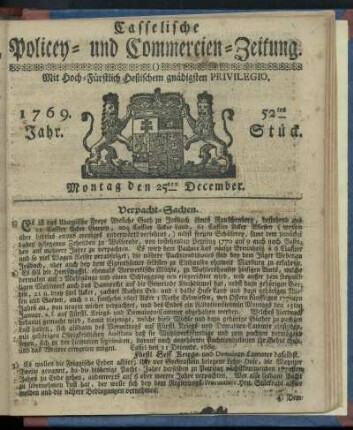 52tes Stueck, Montag den 25ten December 1769