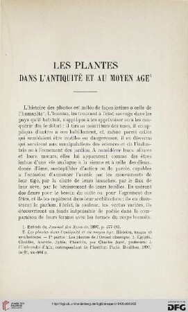 Les plantes dans l'Antiquité et au Moyen-Âge