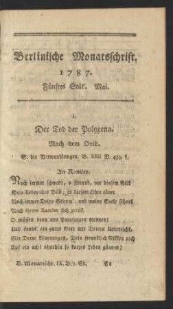 Berlinische Monatsschrift. 1787. Fünftes Stük. Mai.