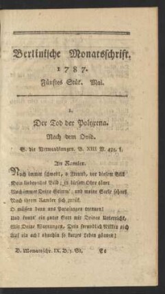 Berlinische Monatsschrift. 1787. Fünftes Stük. Mai.