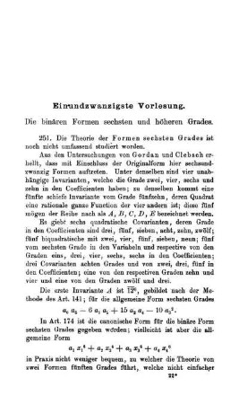 Einundzwanzigste Vorlesung. Die binäre Form sechste und höheren Grades.