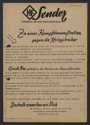 'HF-Sender' [Flugblatt], Januar 1955