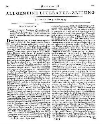 Sammlung astronomischer Abhandlungen, Beobachtungen und Nachrichten. Hrsg. von J. E. Bode. Dritter Supplementband zu dessen astronomischen Jahrbüchern. Berlin: Lange 1797